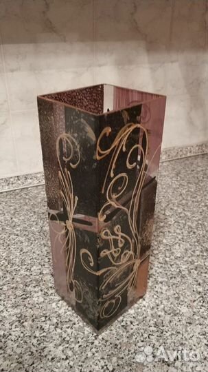 Ваза стеклянная для цветов высота 30см квадратная