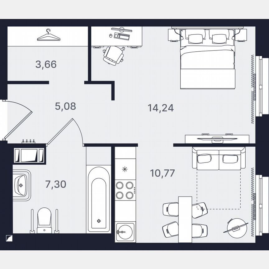 1-к. апартаменты, 41,1 м², 3/24 эт.