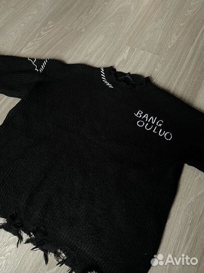 Рванный свитер черный унисекс оверсайз yk2