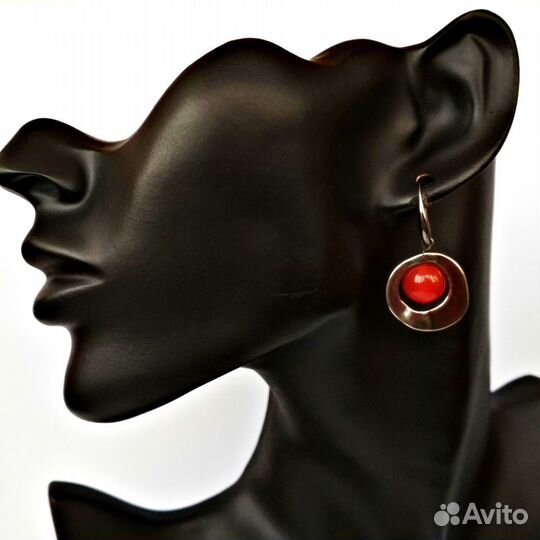 Серьги Красный Агат Бохо Черный металлик Этника