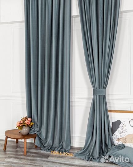 Шторы бархат Богема Серо-голубой