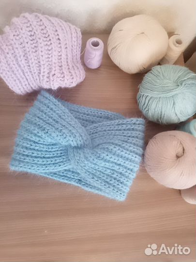 Повязка тюрбан на голову, пух норки