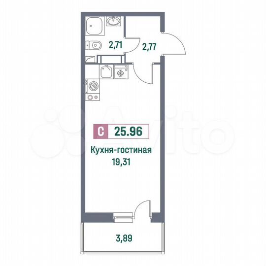 Квартира-студия, 26 м², 9/16 эт.