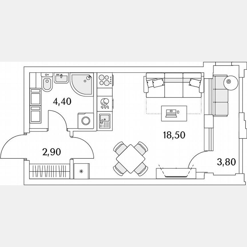 Квартира-студия, 27,7 м², 3/13 эт.