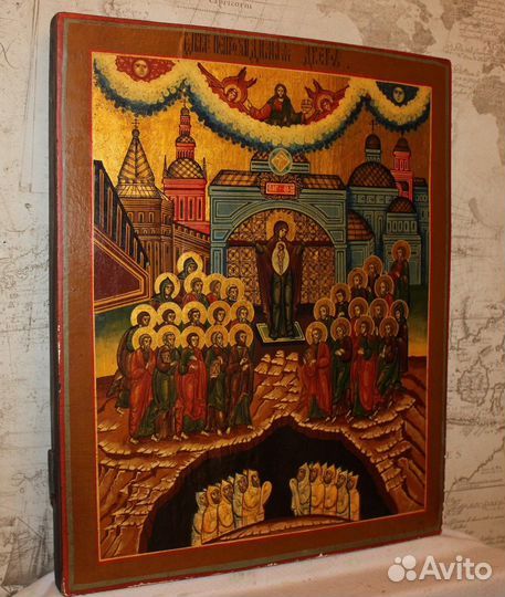 Старая икона Непроходимая Дверь 50*41*4 золото