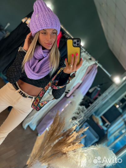 Комплект шапка, шарф, цвет фиолетовый