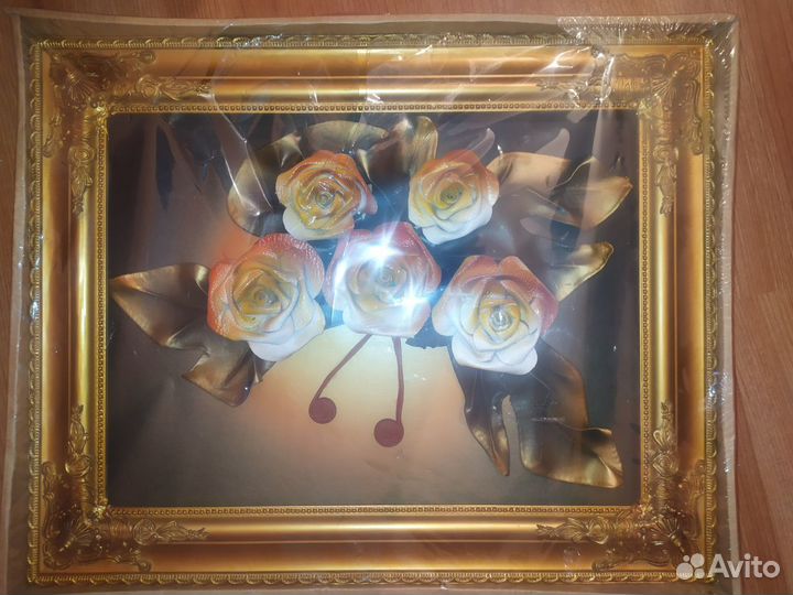 Интерьерная картина цветы из кожи