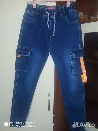 Джинсы на флисе 140-146 и полукомбинезон зимний