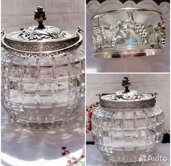 Конфетница бисквитница хрусталь франция подставка