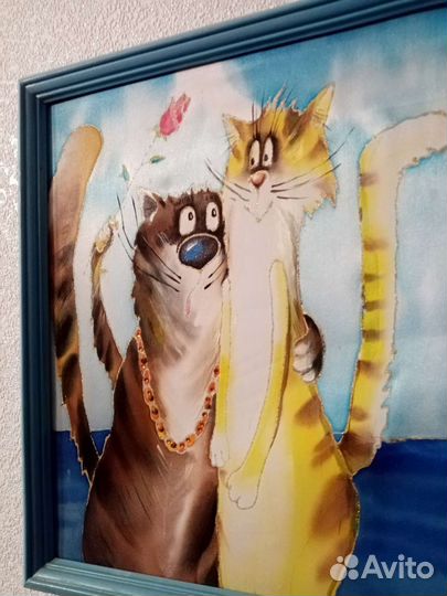 Картина на шёлке коты 