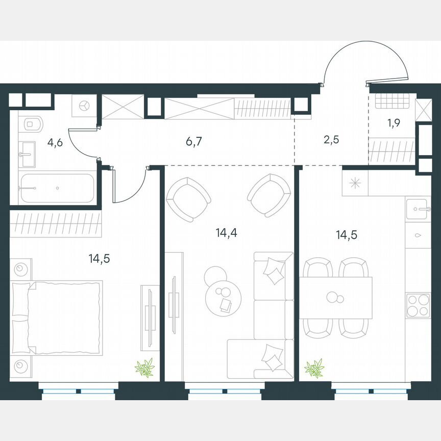 2-к. квартира, 59,1 м², 12/29 эт.
