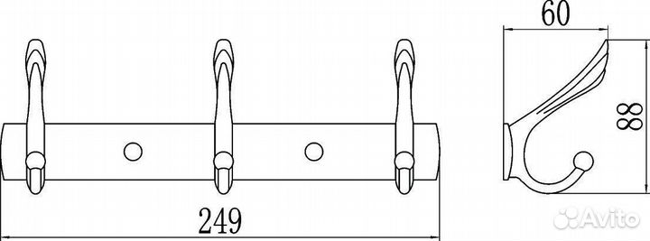 Планка Savol 3 крючка (S-00113C)