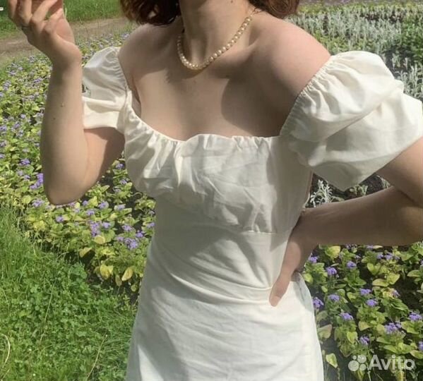 Белое платье мини с рукавами фонариками как в Zara