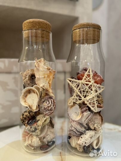 Банки с наполнением, декор, ракушки