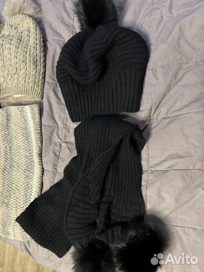 Шапка вязаная зимняя снуд шарф