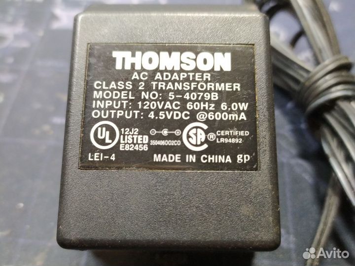 Блок питания 4,5V 600mA трансформаторный 120 вольт