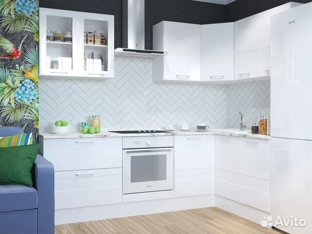 Кухня угловая люкс белый глянец