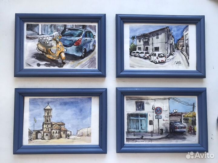 Картины акварель в рамах