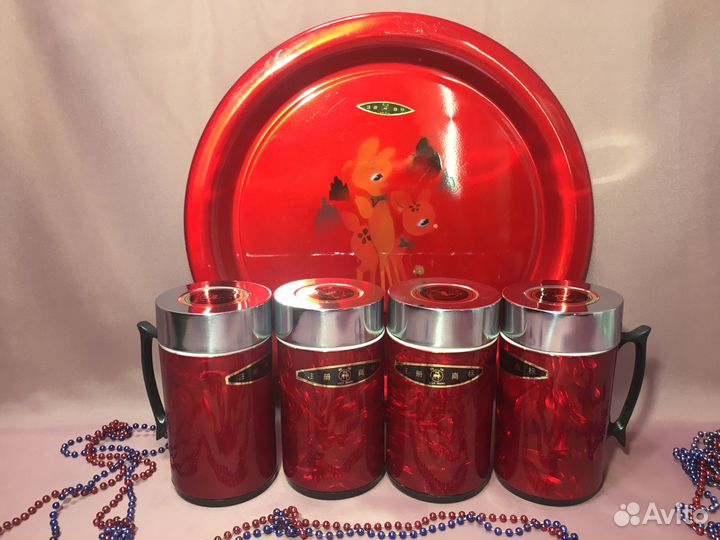 Китайский ретро-термос 2л и 4 термо-кружки