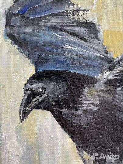 Картина маслом Летящий ворон Черная птица