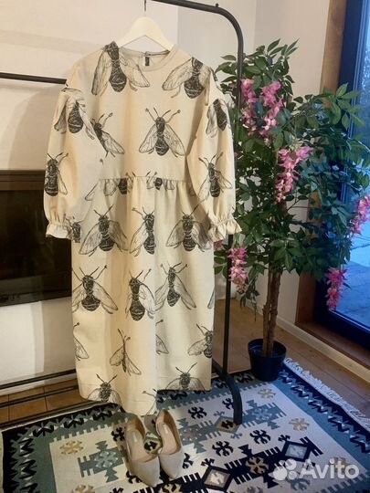 Новое Платье ручной работы из льна с хлопком