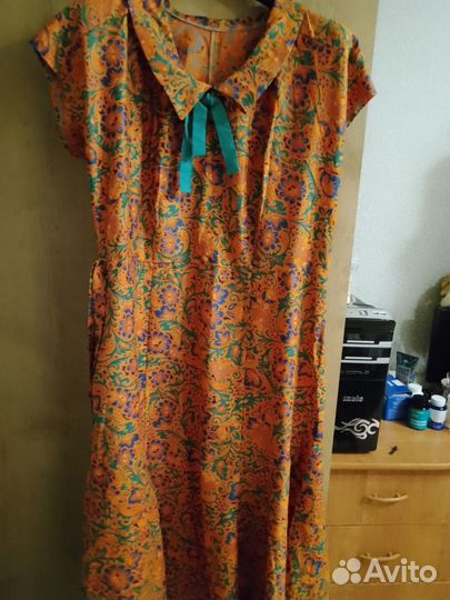 Платье ретро.винтаж хб сатин р 52 новое