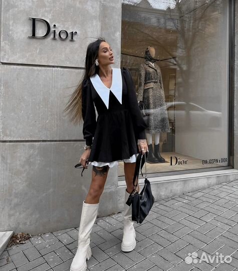 Черное платье с белым воротником 42-44