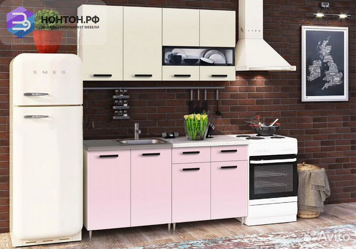 Кухня Рио-2 1.6м бежевый / розовый