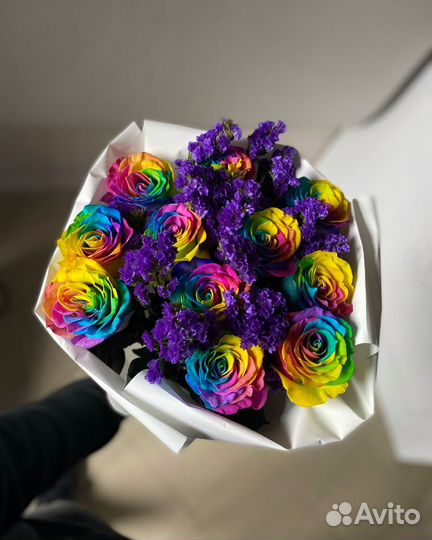 Радужные розы Эквадор premium. Цветы. Букет