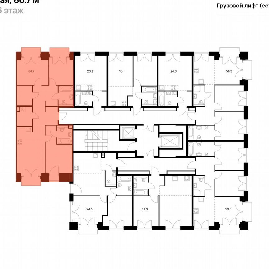 3-к. квартира, 86,7 м², 6/7 эт.