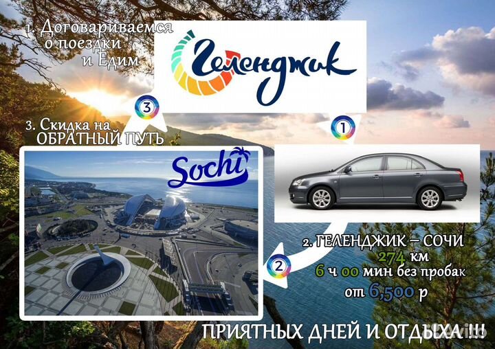 Трансфер Сочи-Геленджик-Крым. Цена Договорная