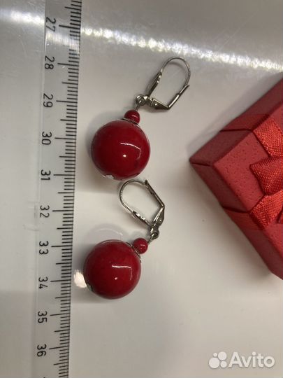 Серьги красный коралл