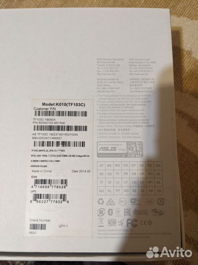 Планшет Asus Transformer Pad TF103C