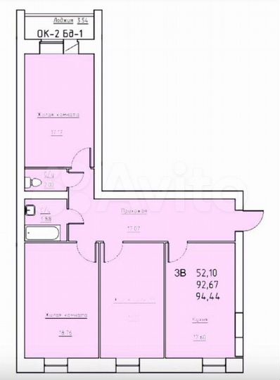 3-к. квартира, 94,2 м², 4/4 эт.