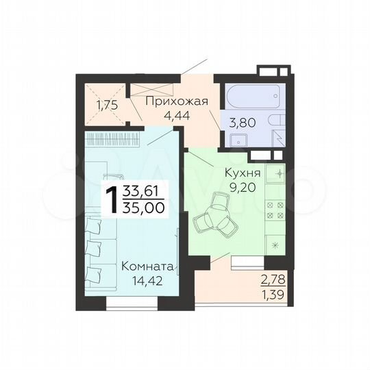 1-к. квартира, 35 м², 3/18 эт.