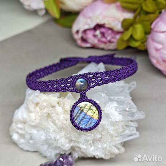 Колье чокер из натуральных камней лабрадор