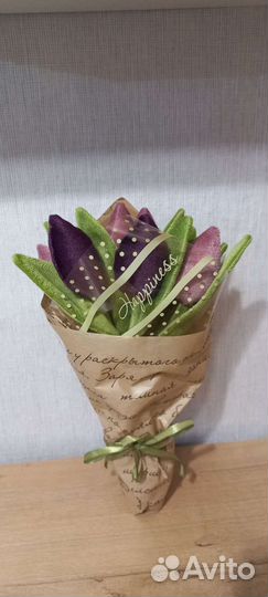 Цветы, тюльпаны из ткани, букет цветов, подарок