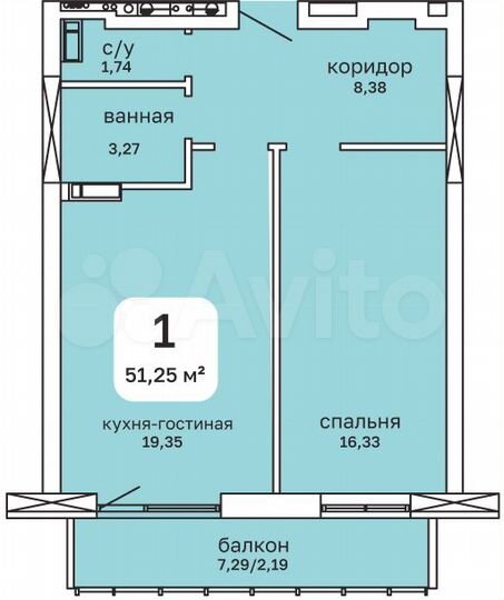 1-к. квартира, 51,3 м², 23/26 эт.