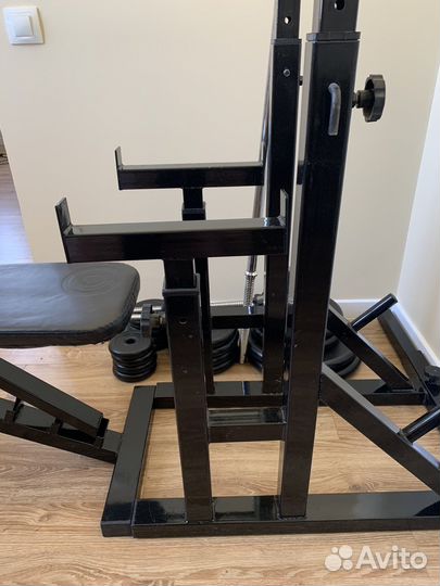 Штанга, гантели, скамья, стойки, блины