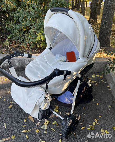 Коляска трансформер 3 в 1 indigo экокожа белая