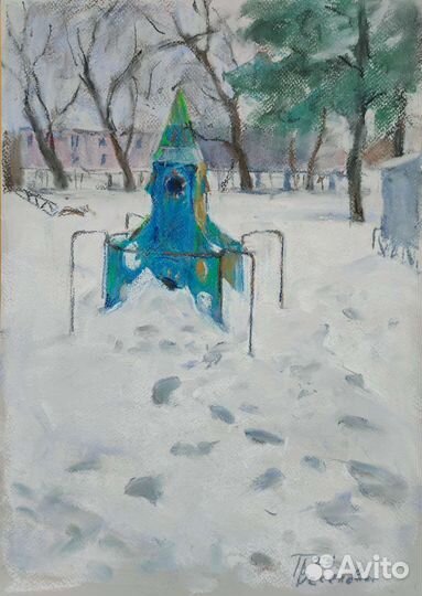 Картина зимний пейзаж пастель