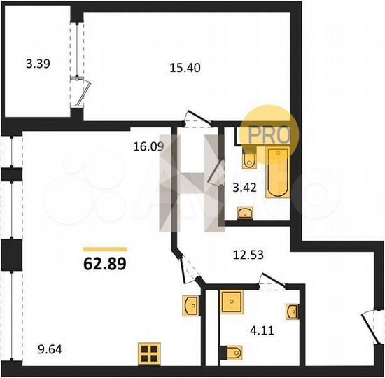 2-к. квартира, 62,9 м², 18/21 эт.