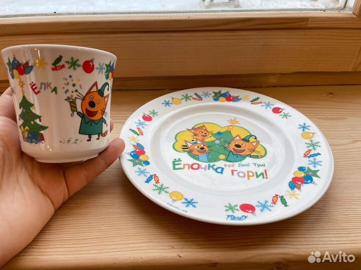 Тарелка и чашка Три кота