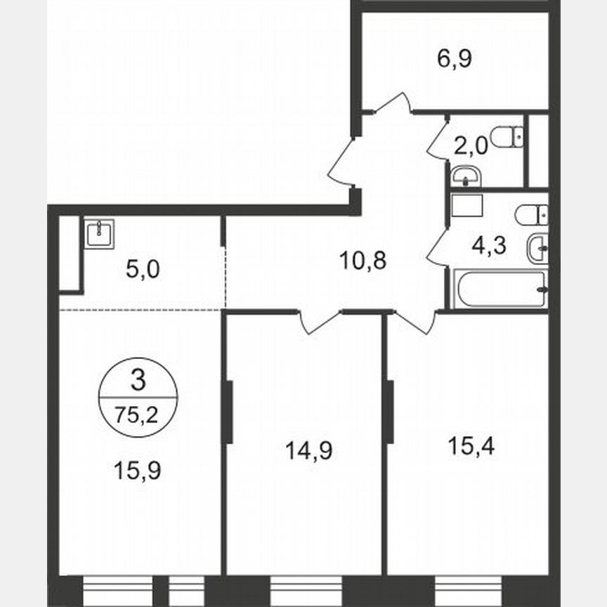 3-к. квартира, 75,2 м², 18/22 эт.