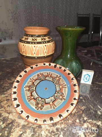 Ваза глиненая,тарелка