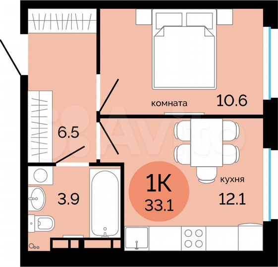 1-к. квартира, 33,1 м², 12/17 эт.