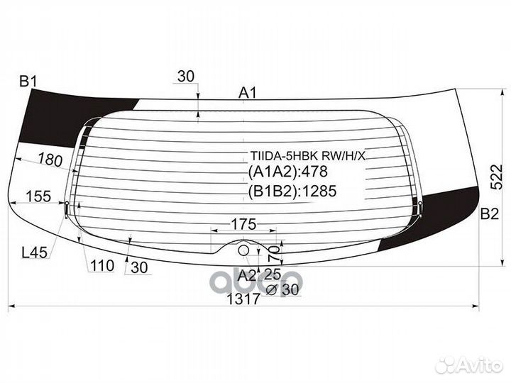 Стекло заднее с обогревом nissan tiida 5D HBK 0