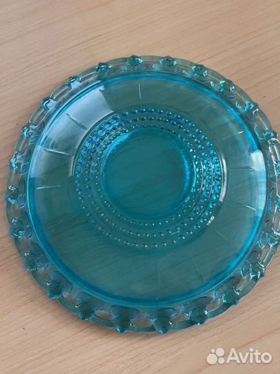Тарелка голубое стекло (купоросное стекло) СССР