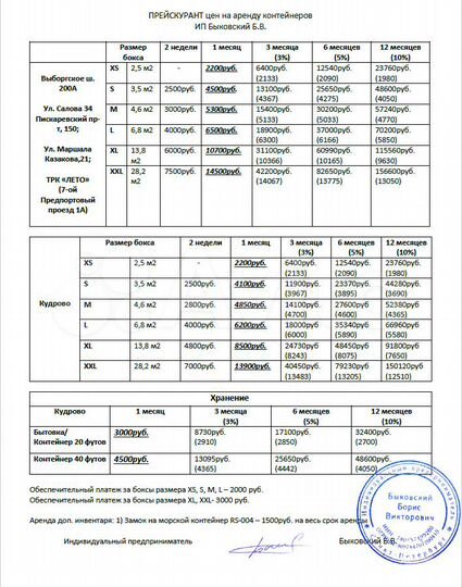 Склад индивидуального хранения от 3,5м2