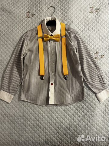 Рубашка 122 р., брюки 116 р., бабочка и подтяжки